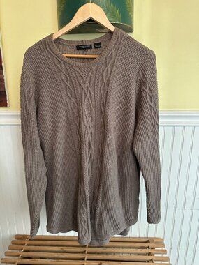 Jeanne Pierre Womens 2X Taupe Cable Knit Cotton Sweater Long Sleeve Crewneck
